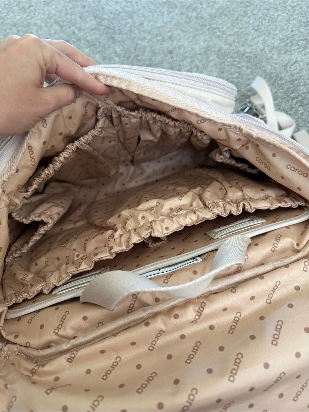 caraa baby diaper bag cream fabric backpack